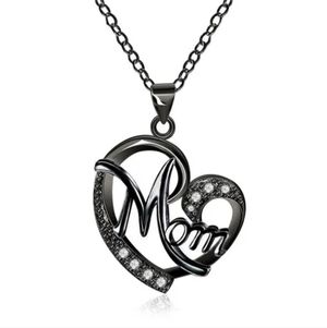 Black Heart MOM Pendant Necklace